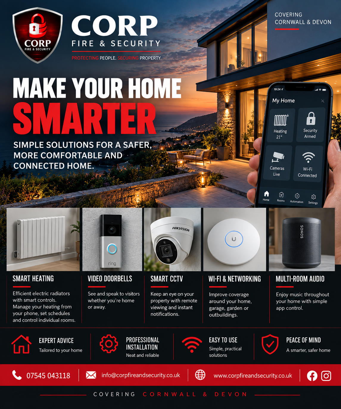 Corp Fire and Security smart home automation services in Cornwall and Devon